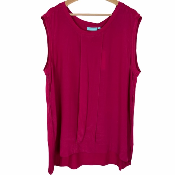 New BLUE ILLUSION Women's X Large 'Lipstick' Top Tunic Tank Fuchsia Pleats - Picture 1 of 7